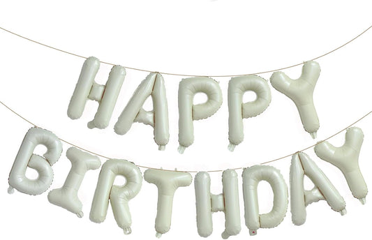 KALOR Cream White Happy Birthday Balloons Banner, 16 Inch Mylar Foil Letters Balloon Sign for Women, Men, Boys & Girls Kids Birthday Decorations Photo Backdrop