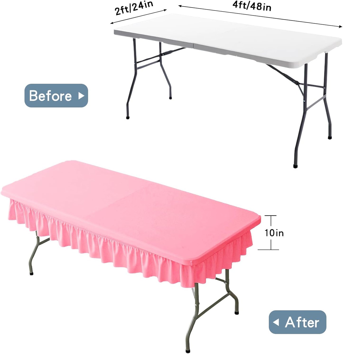4ft Pink Stretch Tablecloth for Rectangular Tables - Flared Wrap Design, Waterproof, Wrinkle-Resistant, Washable - Ideal for Weddings, Parties, Banquets & Table Protection