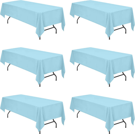 BRILLMAX 6 Pack Light Blue Tablecloths for 8 Foot Rectangle Tables 60 x 126 Inch - 8ft Rectangular Bulk Linen Polyester Fabric Washable Cloth Cover for Wedding Reception Banquet Birthday Party