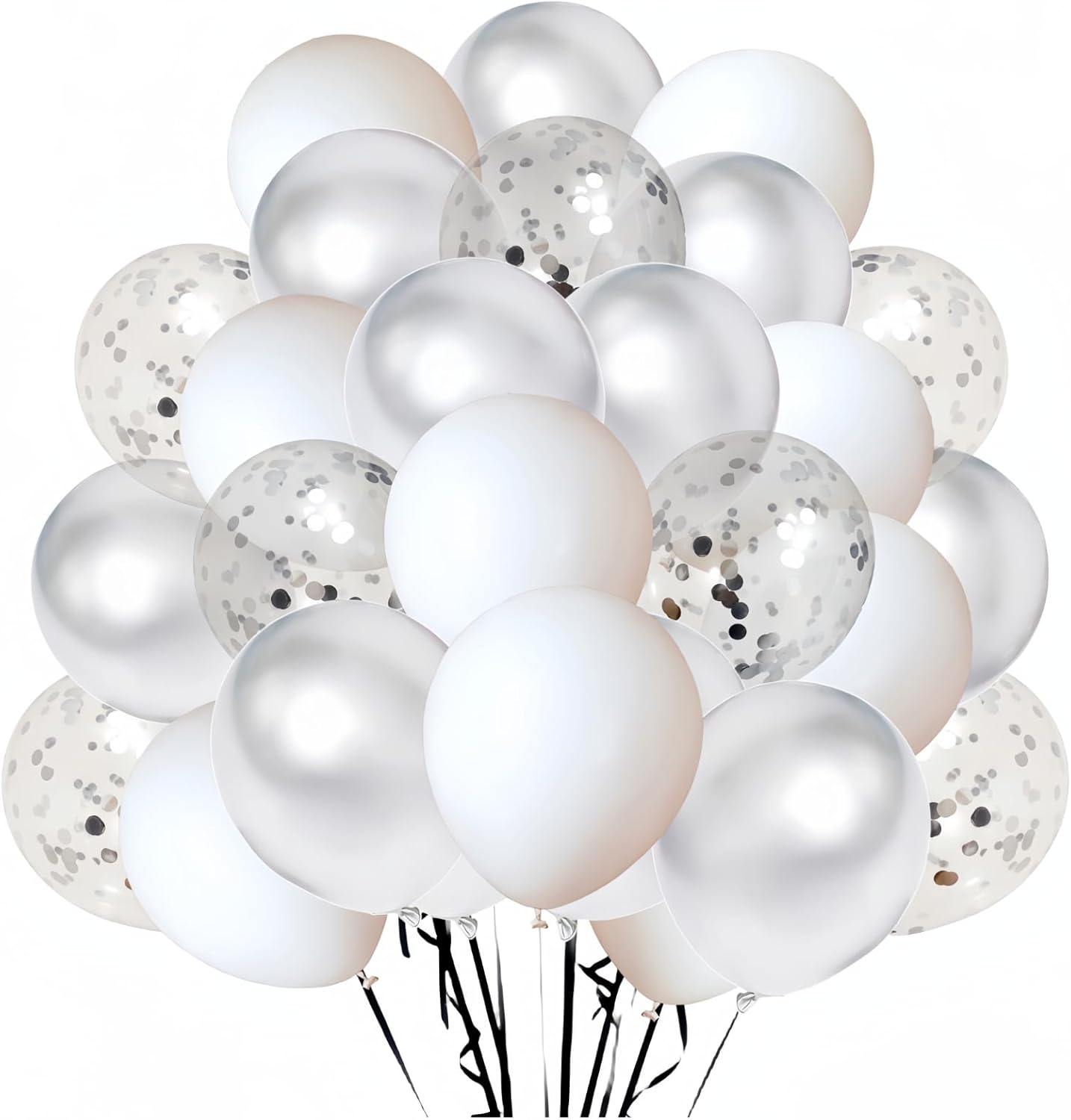 300 Pack White and Silver Balloons 12 Inch Silver Confetti Balloon for Various Party Events Decorations