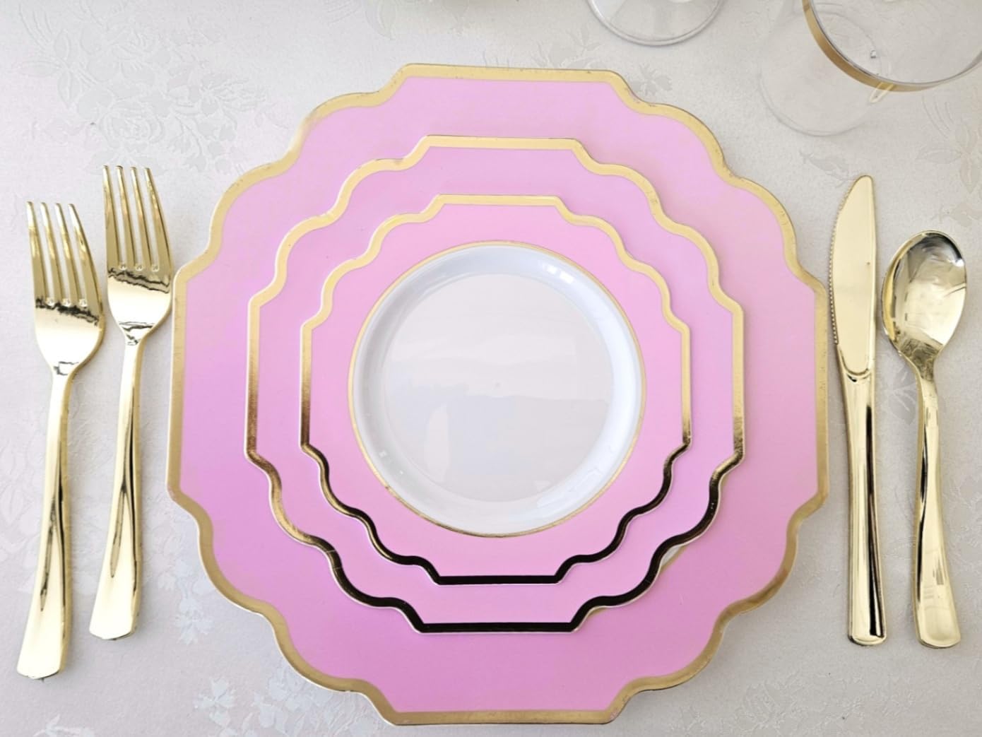 " OCCASIONS " 80 Plates Pack,(40 Guests) Heavyweight Premium Wedding Party Disposable Plastic Plates Set -40 x 10.5'' Dinner + 40 x 8'' Salad/Dessert(Imperial in Light Pink & Gold)