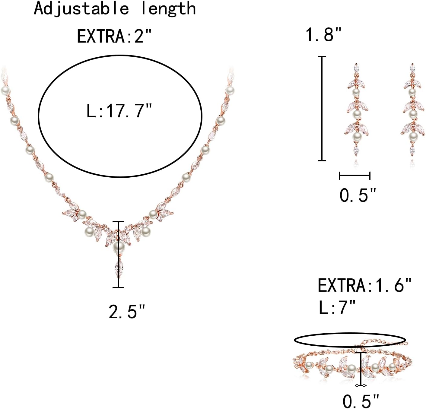 EleQueen Women's Simulated Pearl Wedding Jewelry Set, Cubic Zirconia Marquise Floral Bridal Necklace Earrings Bracelet Sets