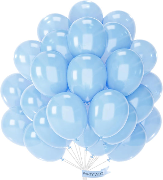 PartyWoo Light Blue Balloons 50 pcs 12 Inch Pearl Baby Pastel Sky Aqua Blue Balloons for Graduation Baby Shower Gender Reveal Weddings Under the Sea Birthday Party Decorations Blue-Z02