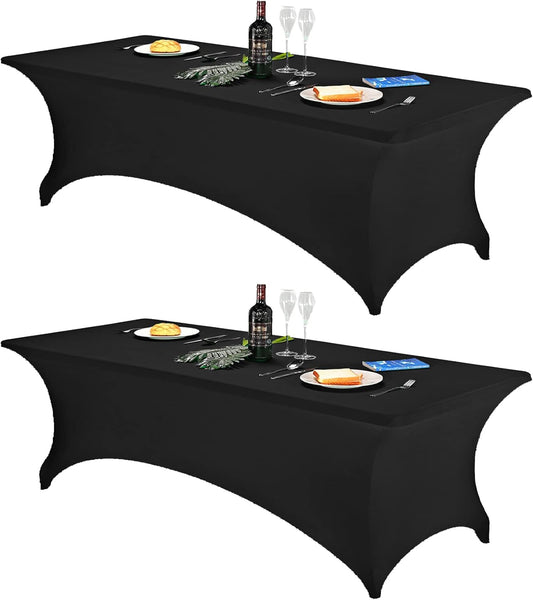 FORLIFE 2Pack Spandex Table Covers，Fitted Tablecloth for Rectangular Tables, Stretch Patio Table Covers, Universal Spandex Table Cover for Wedding, Banquet, Party (8ft, Black)