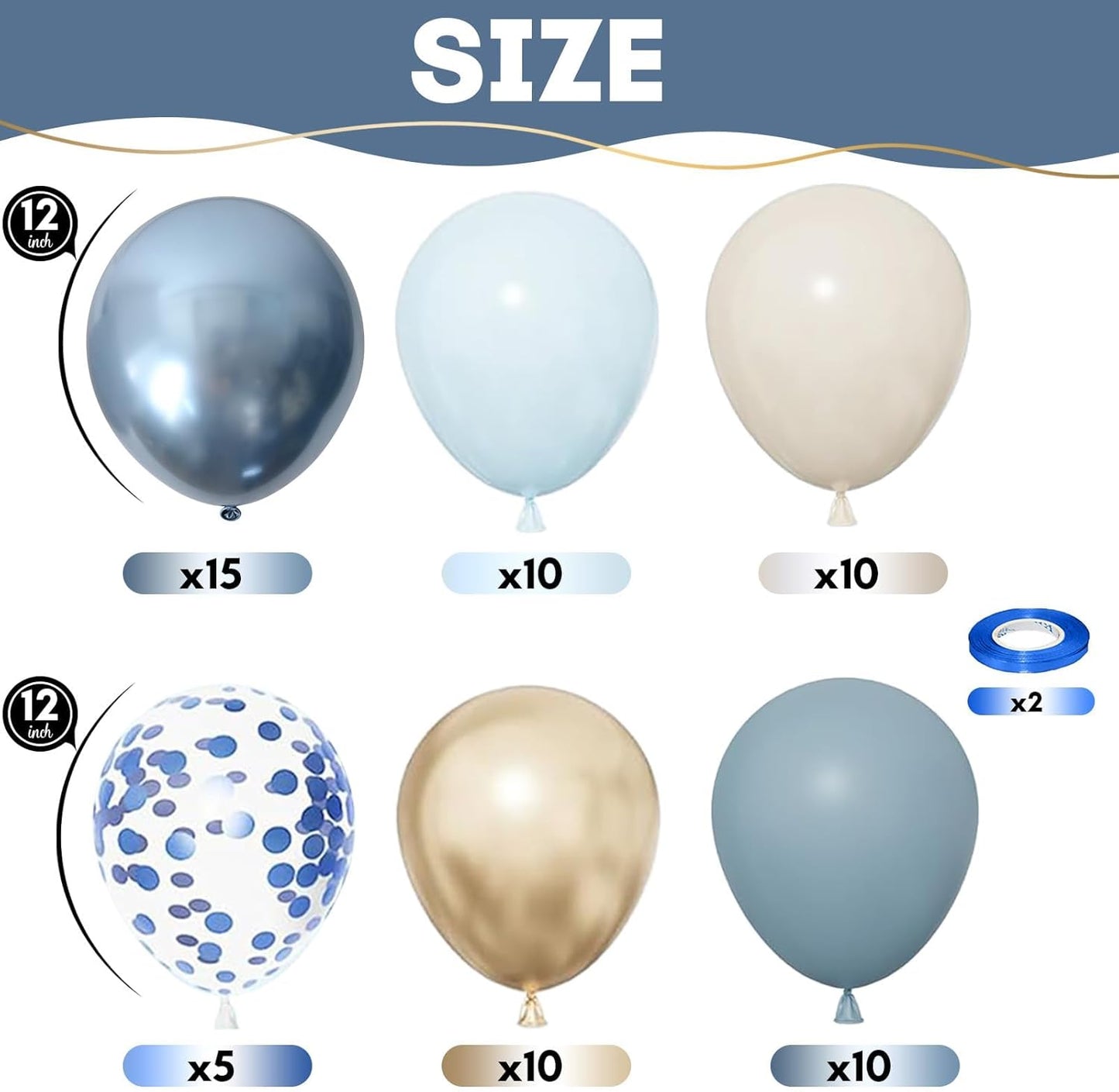 Dusty Blue Gold Balloons, 60 Packs 12 Inch Dusty Baby Blue Chrome Gold Blue Confetti Balloon Sand White Balloon for Boy Baby Shower Decorations Bridal Shower Gender Reveal Birthday Party Supplies