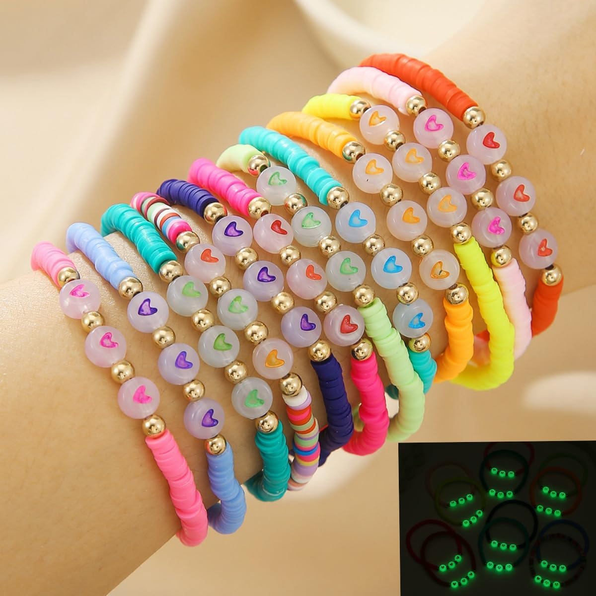 Friendship Bracelets Boho Stackable Bracelets for Women Surfer Heishi Clay Bead Bracelets Stretch Preppy Bracelets Colorful Boho Bracelets for Women