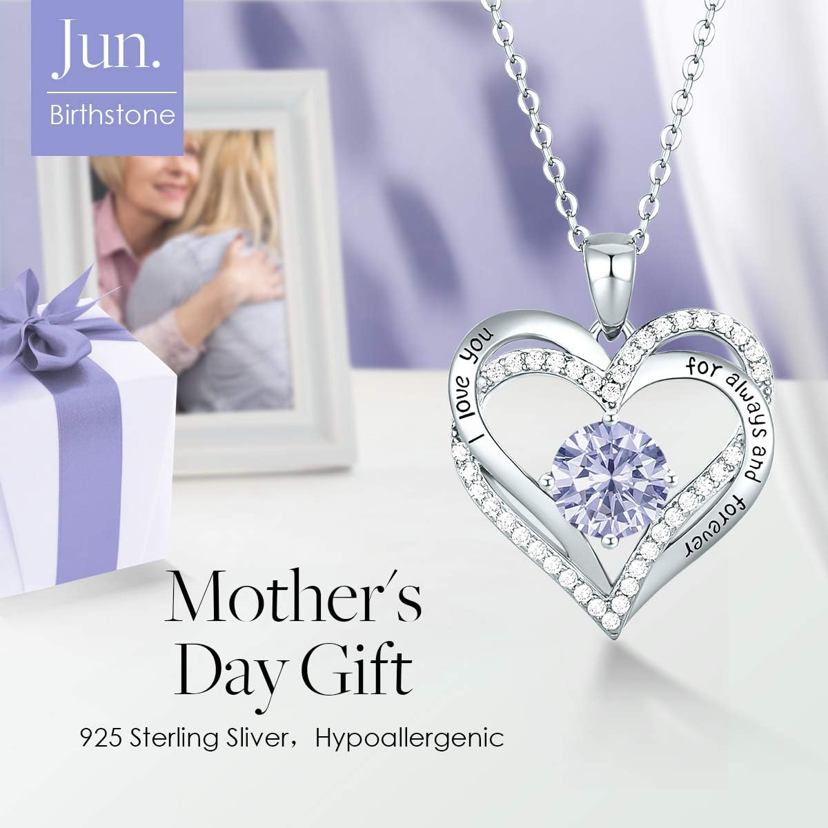 CDE Forever Love Heart Necklaces for Women, Wedding Anniversary, Birthday Mothers Day Christmas Day Gifts for Mom, Mother, Wife, friend, S925 Silver Jewelry with Birthstone Pendant