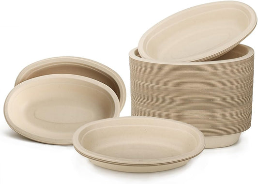 Aksipo 28 OZ 100 Count Paper Bowls, Oval Paper Bowls, Soup Bowl, Meal Prep Containers, Microwave Safe, Compostable, Large Disposable Bowls for Nacho, Burrito, Salad, Baked Potato, Chips and Cheese