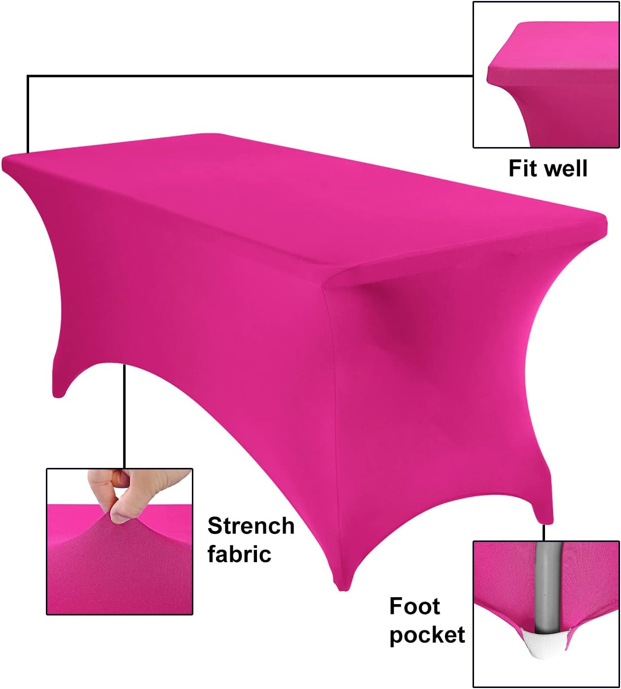 Spandex 8ft Waterproof Table Cover for Party,Wedding, Banquet, and Events(Fuchsia)