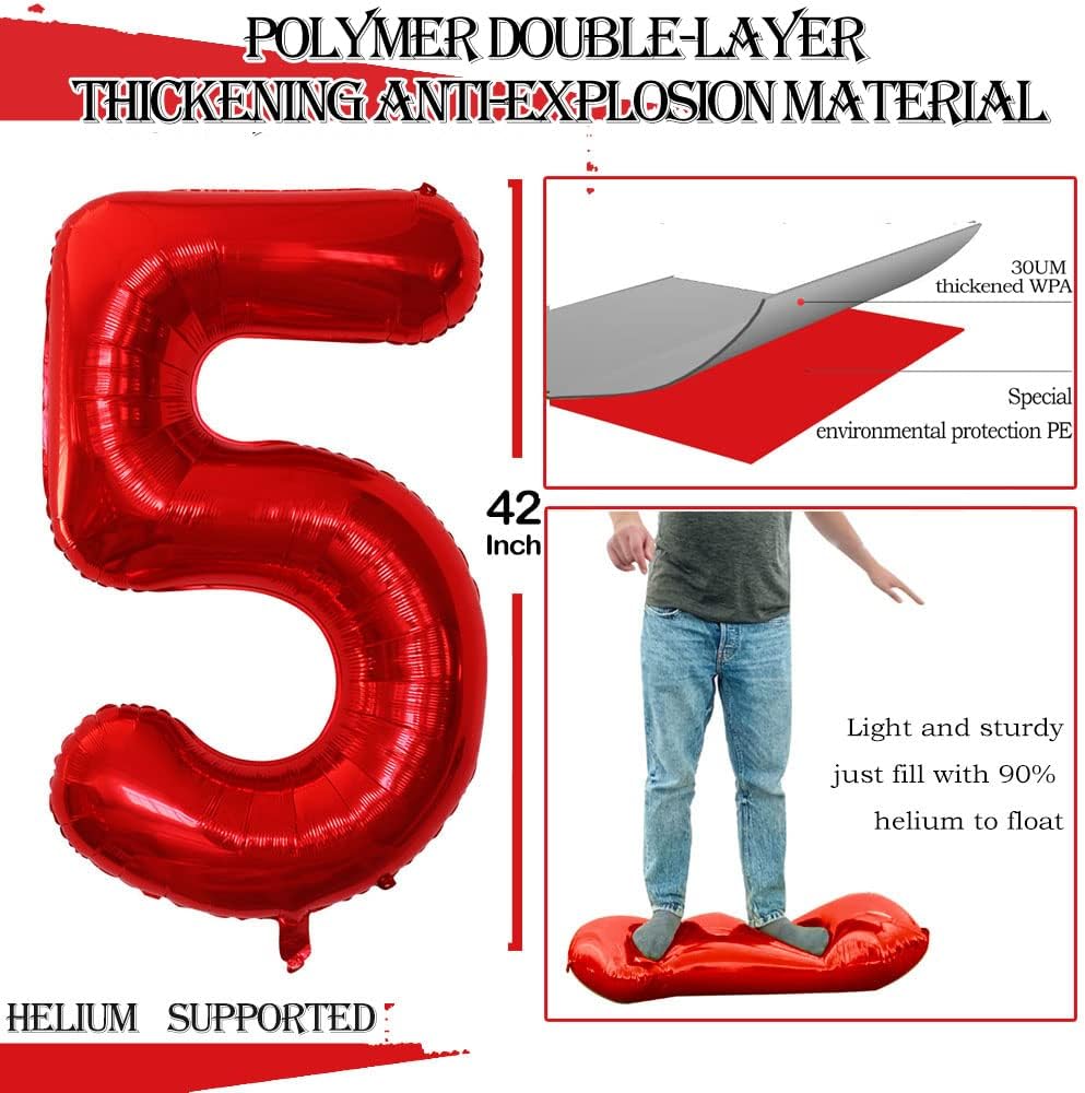 GOER Number 15 Balloons for 15th Birthday Sweet 15 Party Decorations,42 Inch Jumbo Foil Helium 51 Balloons for 51st Birthday Party Decoration (Red)