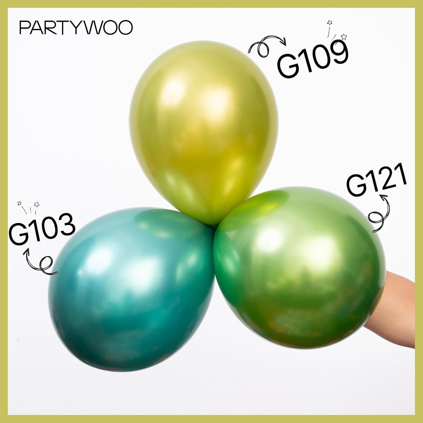 PartyWoo Metallic Green Balloons 50 pcs 12 Inch Metallic Apple Green Latex Helium Balloons for Graduation Halloween Safari Dinosaur Summer Weddings Baby Showers Birthday Party Decorations Green-G121