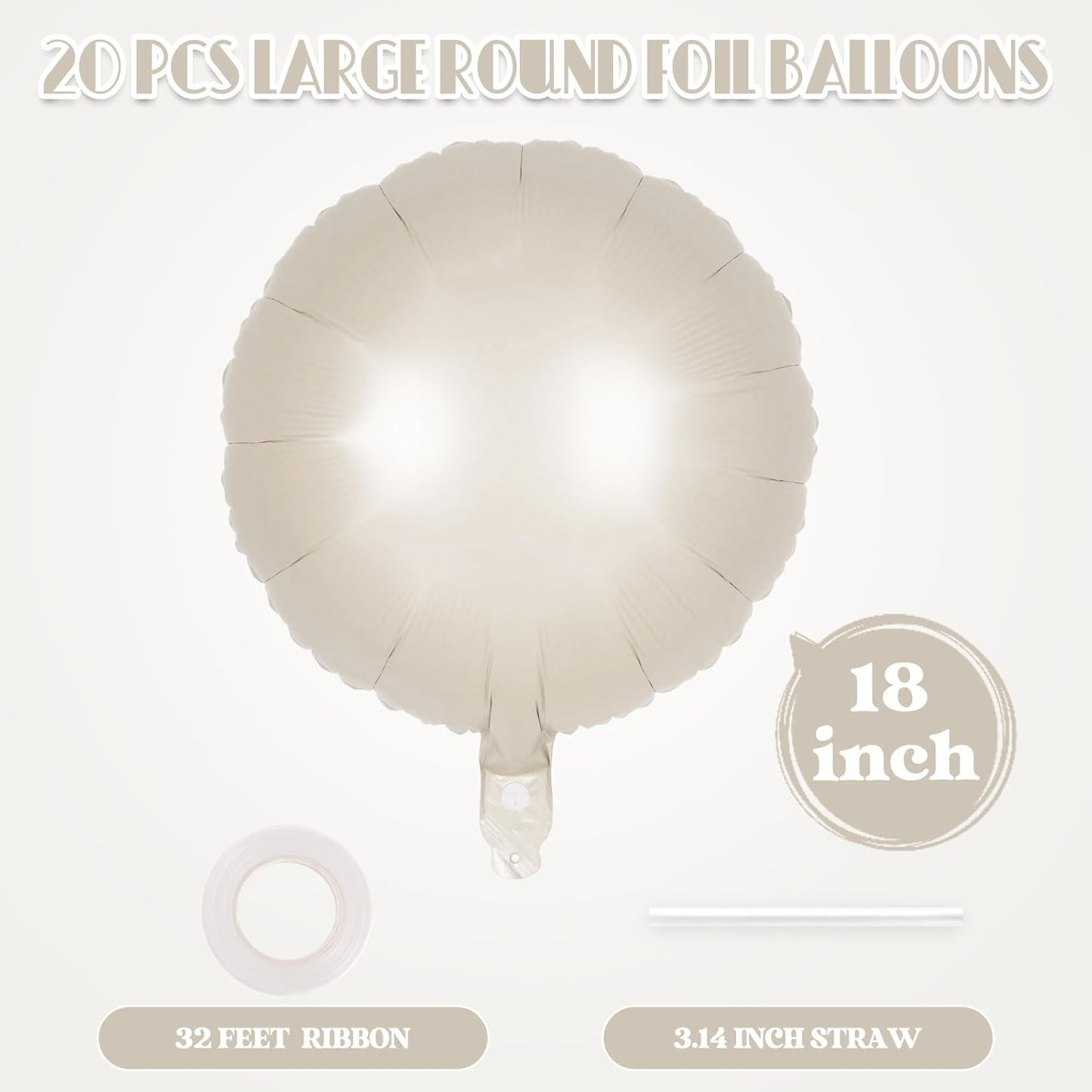 20 Pcs Cream White Round Balloons,18 Inch Round Foil Balloon,Giant Round Mylar Balloon Helium Balloons for Birthday Party Baby Shower Wedding Decorations (Cream)