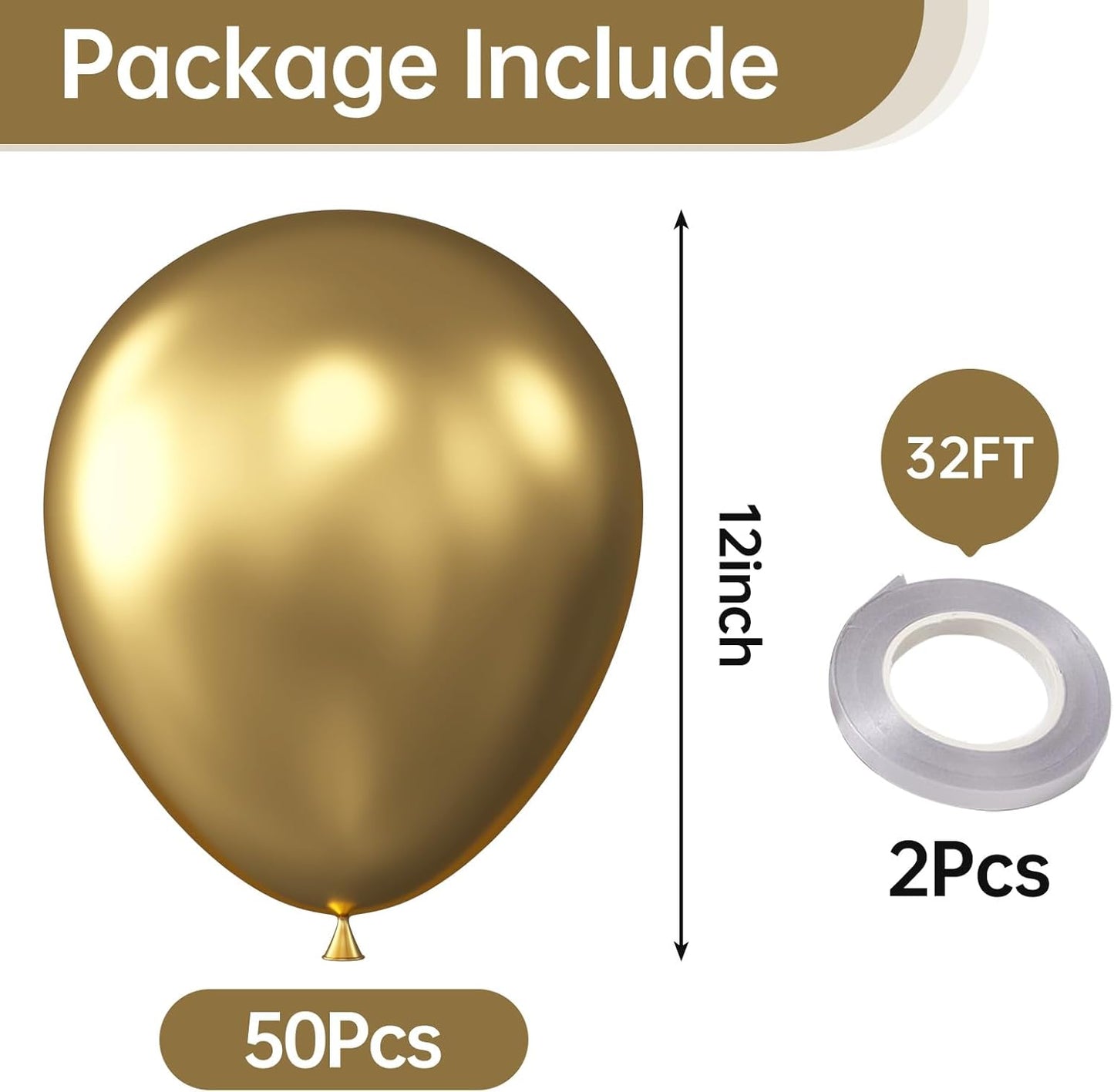 KALOR 12 Inch Metallic Gold Balloons, 50 Pcs Latex Helium Metallic Balloons for Kid's Birthday Party, Baby Shower, Wedding, Graduate Party Decorations