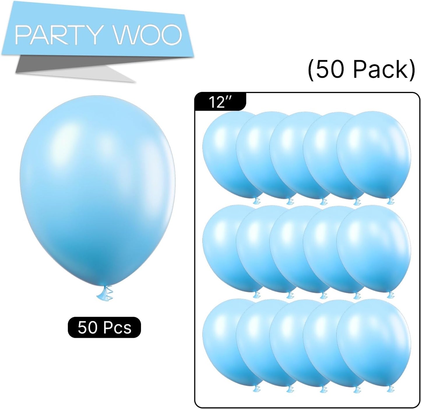 PartyWoo Light Blue Balloons 50 pcs 12 Inch Baby Pastel Sky Aqua Blue Latex Helium Balloons for Graduation Baby Shower Gender Reveal Wedding Under the Sea Birthday Party Decorations Blue-Y4