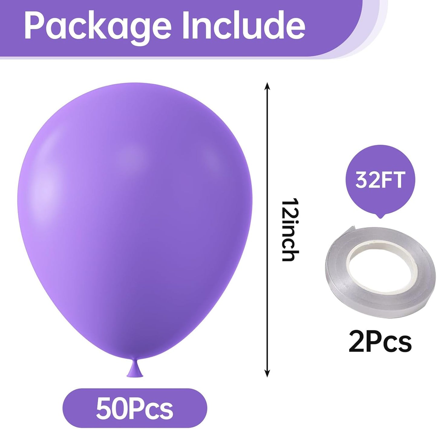 KALOR 12 Inch Light Purple Balloons, 50 Pcs Latex Helium Balloons for Kid's Birthday Party, Baby Shower, Wedding, Graduate Party Decorations