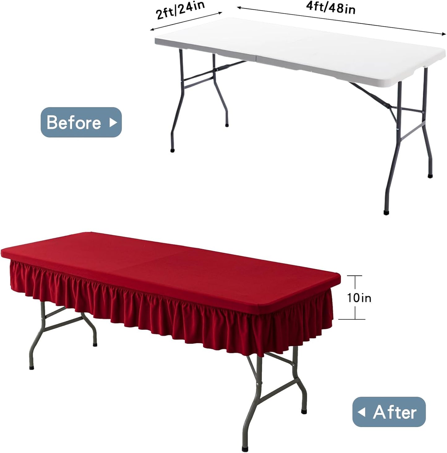 4ft Red Stretch Tablecloth for Rectangular Tables - Flared Wrap Design, Waterproof, Wrinkle-Resistant, Washable - Ideal for Weddings, Parties, Banquets & Table Protection