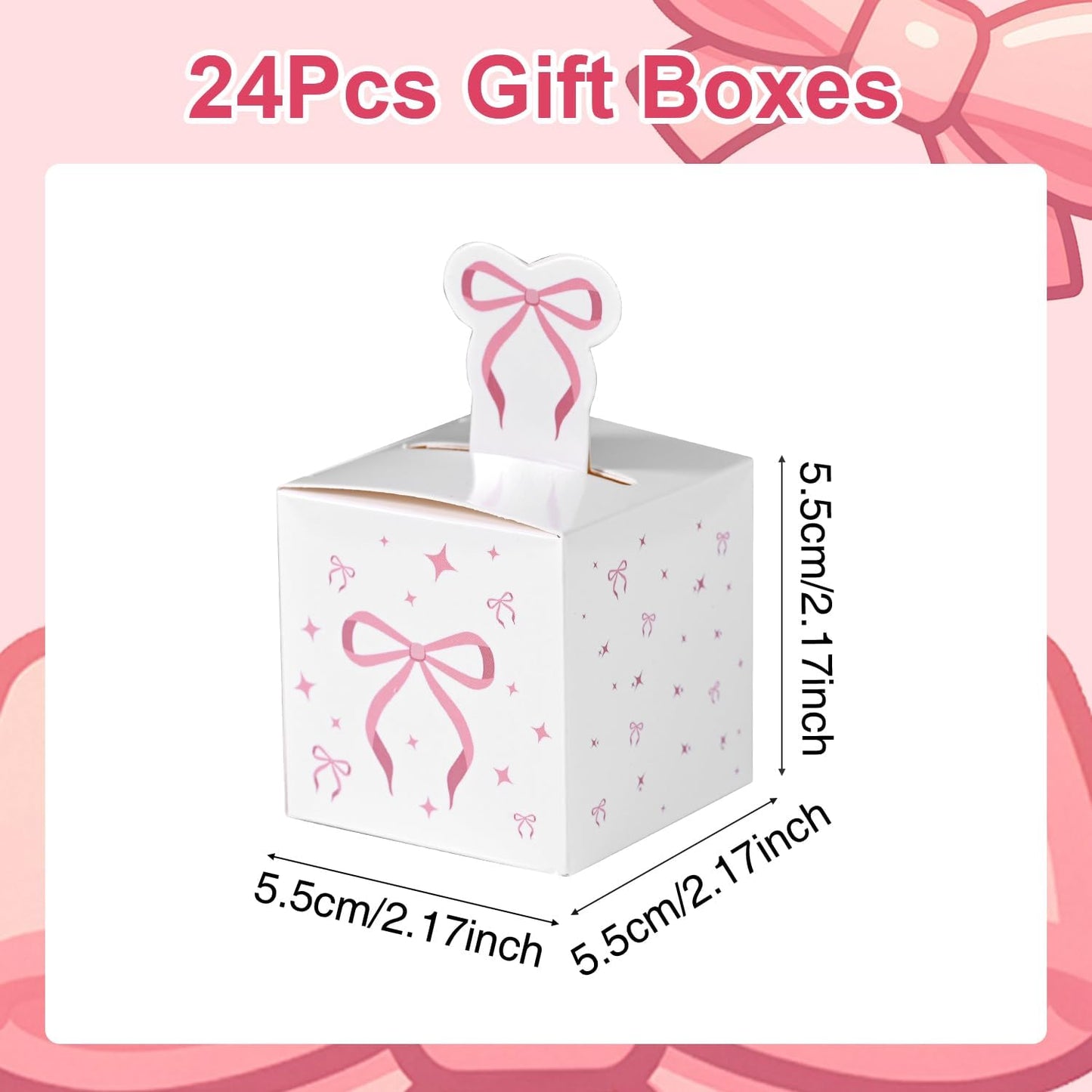HappFestiv 24 Pcs Pink Bow Party Favor Boxes, 2.17inch Cute Foldable Goodie Boxes for Candy & Snacks, Treat Boxes for Bachelorette Bridal Shower, Birthday Party Supplies, Baby Shower Decorations