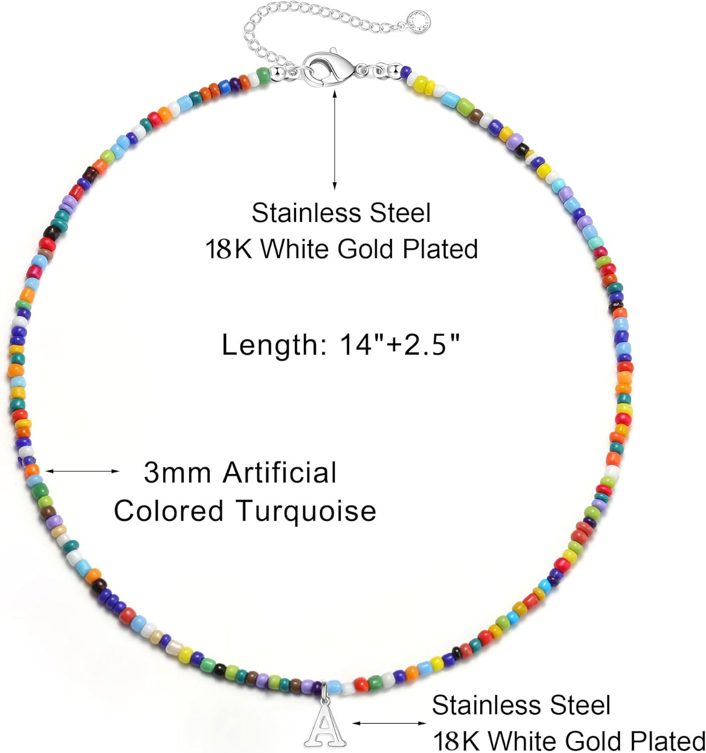 Yoosteel Christmas Gifts for Grandkids Teen Girls - Colorful Beaded Initial Necklace for Girls Kids Jewelry A-Z Letter Choker Necklace Birthday Gifts Stocking Stuffers for Teen Girl Women Kids Toddler