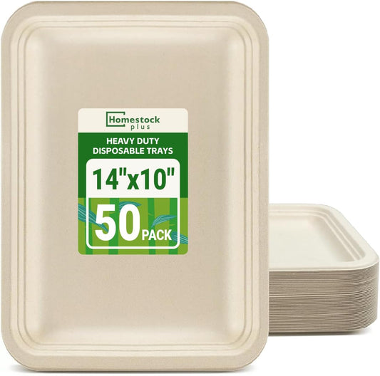 Disposable Plates 14 Inch Paper Tray -50 Pack Disposable Food Trays - Heavy Duty Large Paper Plates Compostable Sugarcane Platters Trays for Crawfish, Lobster, BBQ, Parties & Holiday FeastsTP