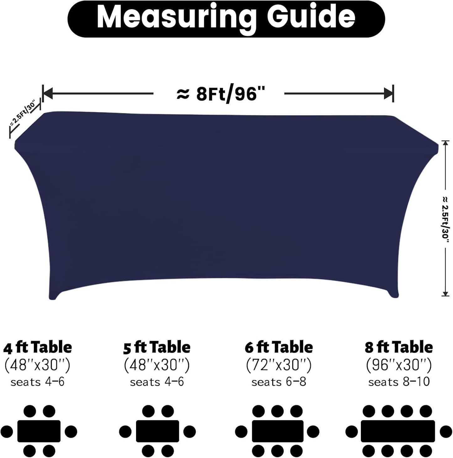 Spandex Table Cover 8 ft. Fitted Polyester Tablecloth Stretch Table Cover Table Topper Open Back - Navy