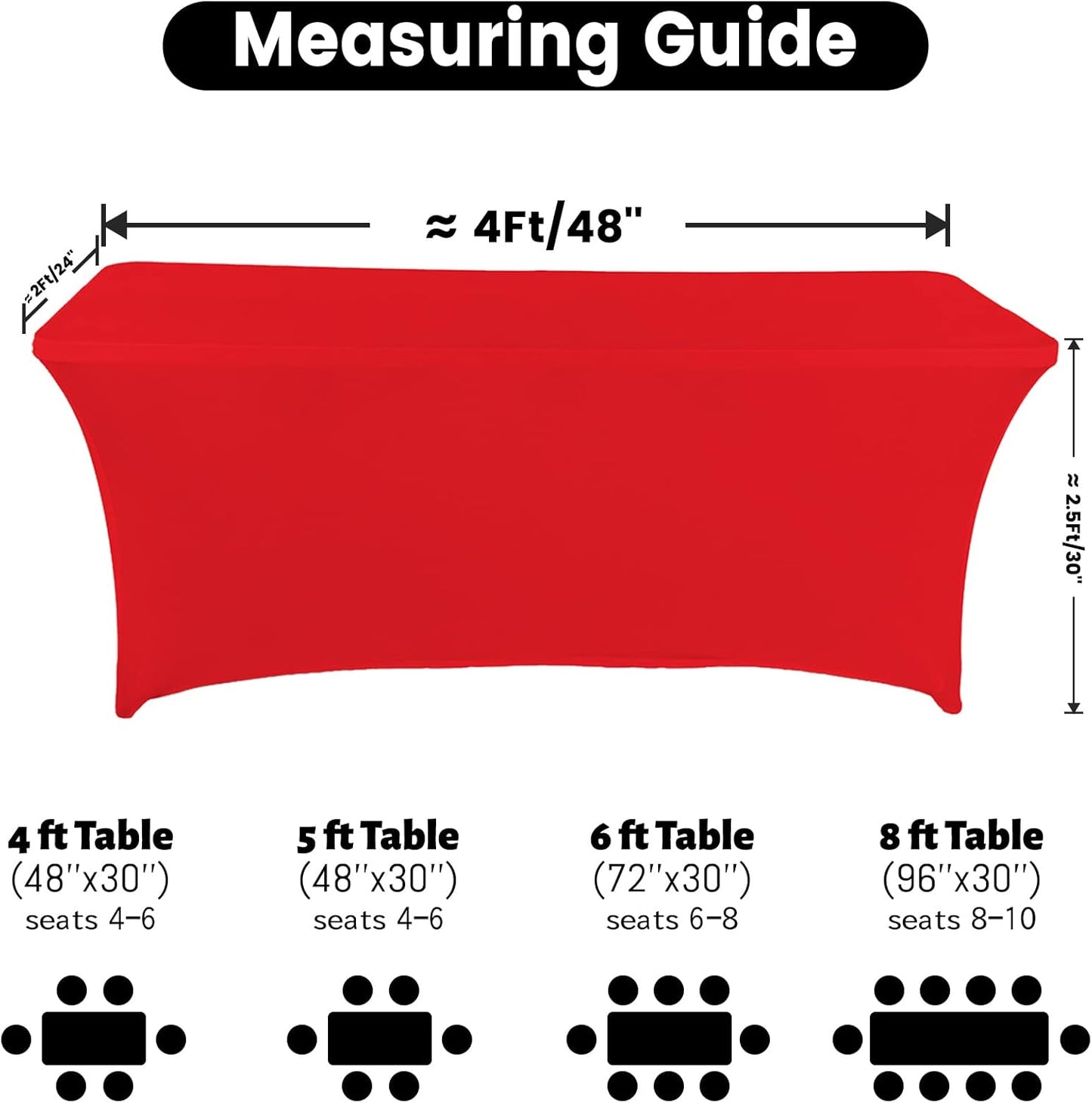 Spandex Table Cover 4 ft. Fitted Polyester Tablecloth Stretch Table Cover Table Topper Open Back - Red