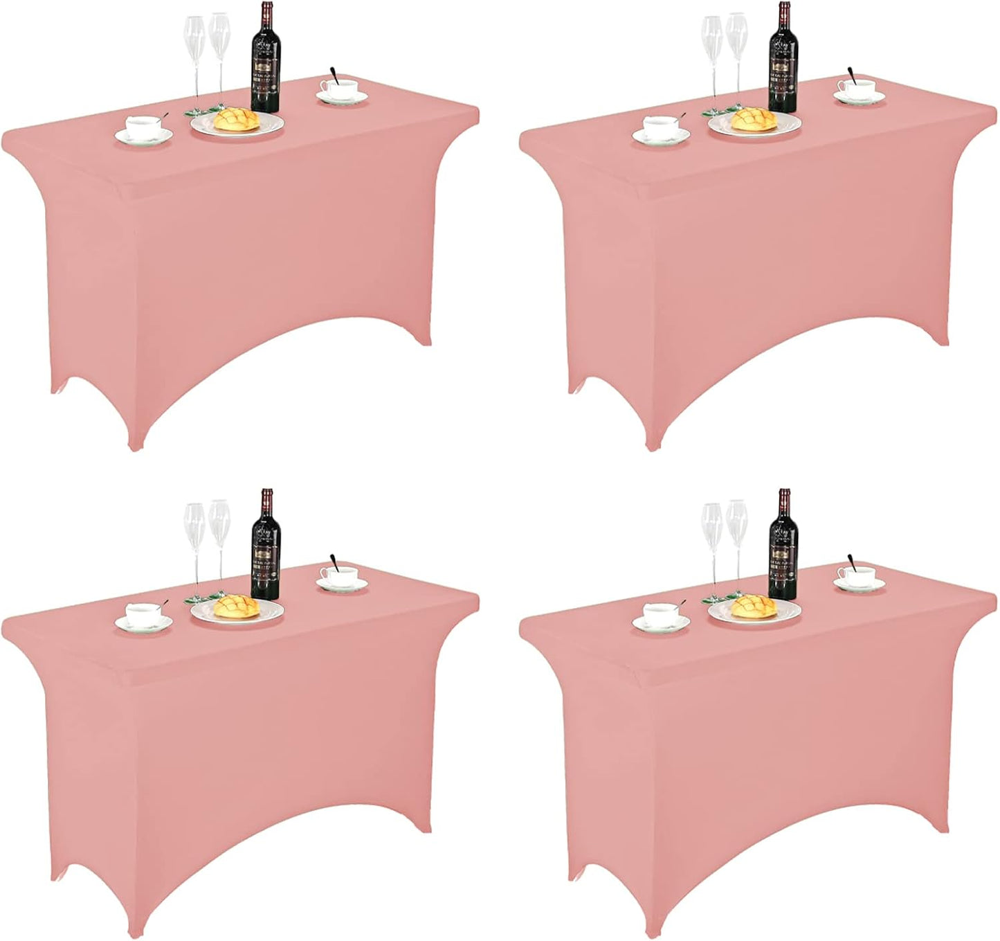 FORLIFE Spandex Table Covers - Fitted 4ft Rectangular Tablecloth, Stretch Patio Table Cover for Wedding, Banquet, Party (Dusty Rose)