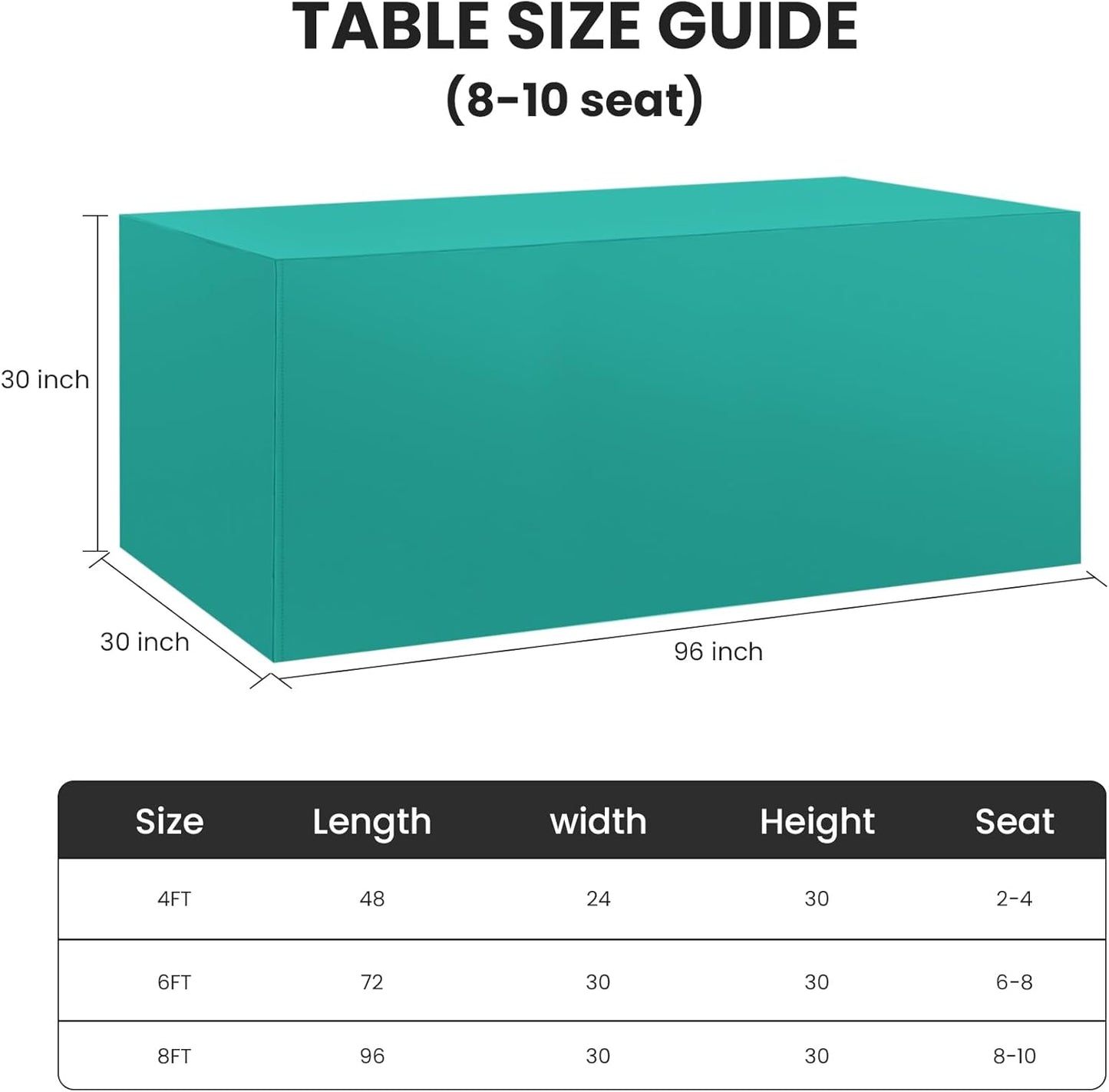 Ascoza 2 Pack Fitted Tablecloth for 8 Foot Rectangle 96 x 30 Inch Turquoise Table Covers Water Resistant Polyester Cloth for Folding, Parties,Display, Trade Show (Turquoise)