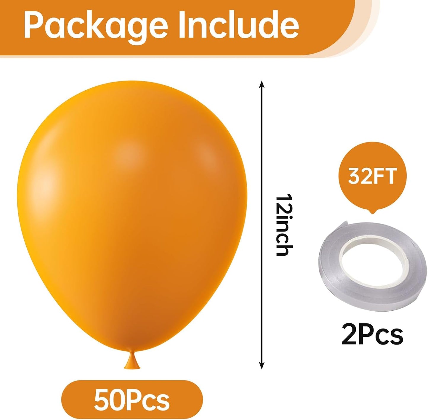 KALOR 12 Inch Orange Balloons, 50 Pcs Latex Helium Balloons for Kid's Birthday Party, Baby Shower, Wedding, Graduate Party Decorations