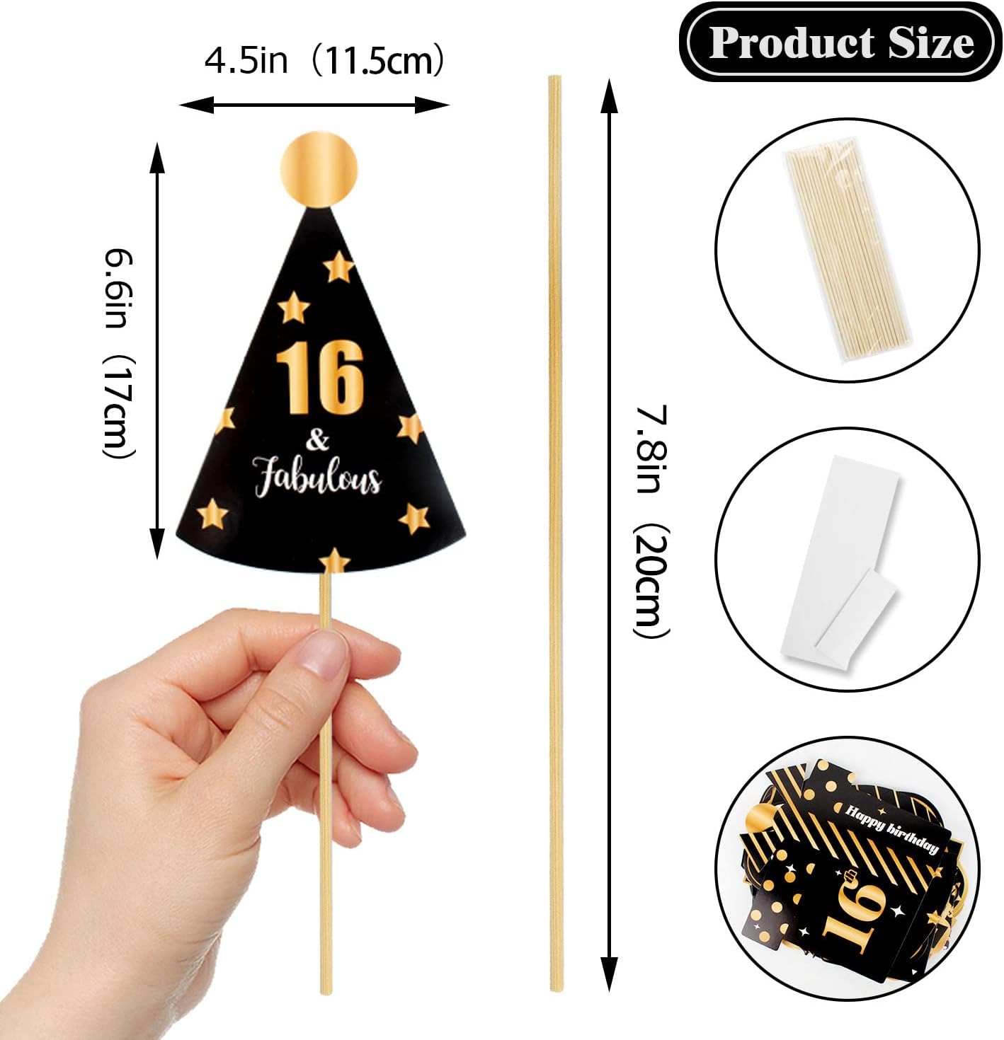 LINGTEER Happy 16th Birthday Party Photo Booth Props,Cheers to 16th Birthday Sixteen Years Old Bday Party Centerpieces Props Decorations Sign.