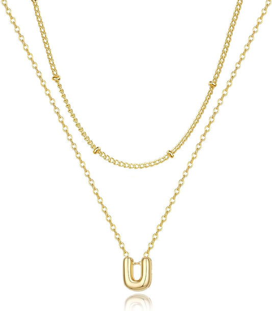 Bubble Letter Necklace Layered Initial Necklaces for Women Dainty Cute Choker Pendant Stack Jewelry Teen Gift Trendy Stuff