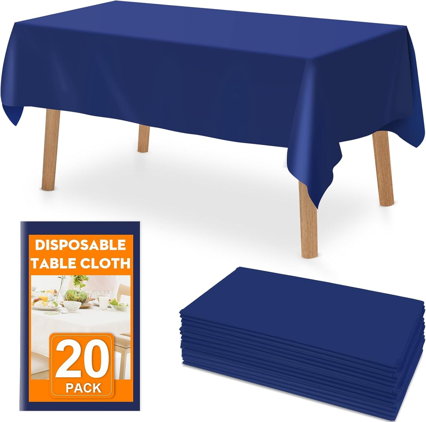 20 Pack Blue Plastic Table Cloths Disposable, 54 x 108 Inches Plastic Table Cover for Rectangle Tables, Disposable Tablecloth for Dinning, Parties, BBQ, Wedding, Outdoor