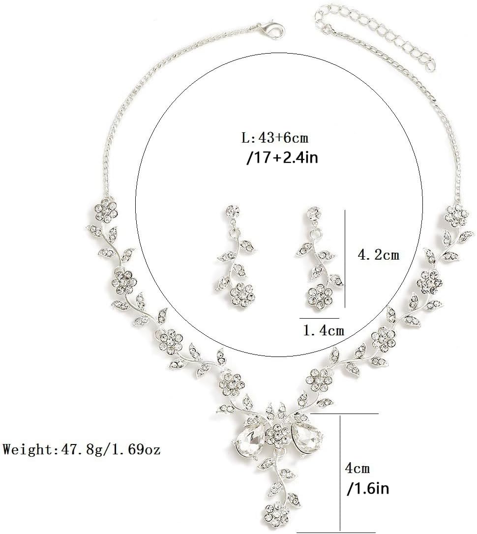 Wedding Jewelry Sets for Brides Rhinestone Necklace and Earring Set Bracelet Ring Gold Silver Prom Jewelry Sets Diamond Flower Teardrop Necklace for Women