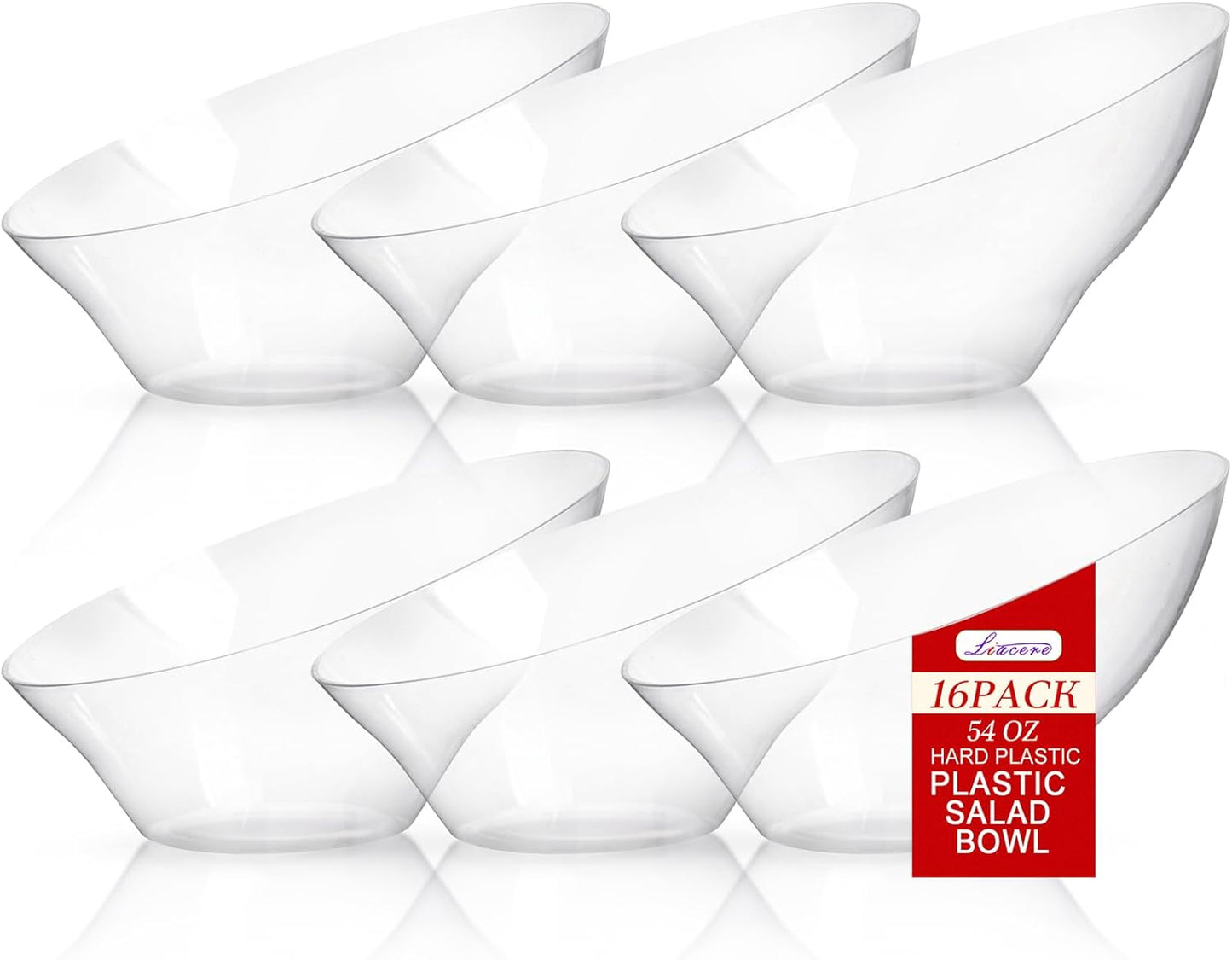 Liacere 54 OZ Clear Plastic Serving Bowls - 16PCS Angled Serving Bowls - Disposable Bowl for Candy Chip - Party Table Salad and Fruit，Can be used weddings,gatherings＆ Halloween