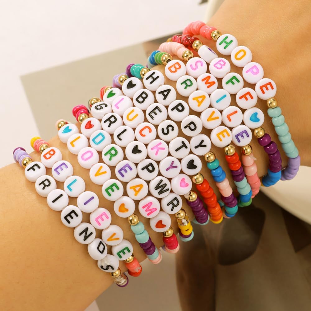 Heishi Surfer Clay Bead Bracelets Set for Women - Preppy Smile Evil Eye Beaded Stretch Bracelets Elastic Layering Friendship Bracelets- Stackable Boho Disc Summer Jewelry Set