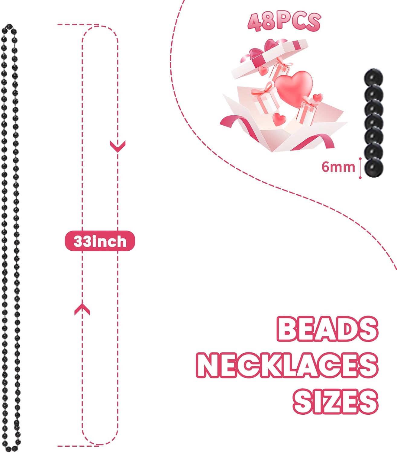 48 Pack Mardi Gras Beads Necklaces, 33 Inch Plastic Beads for Party Favors, Festival Decorations, Parade Throws, Christmas, St. Patrick's Day Celebrations