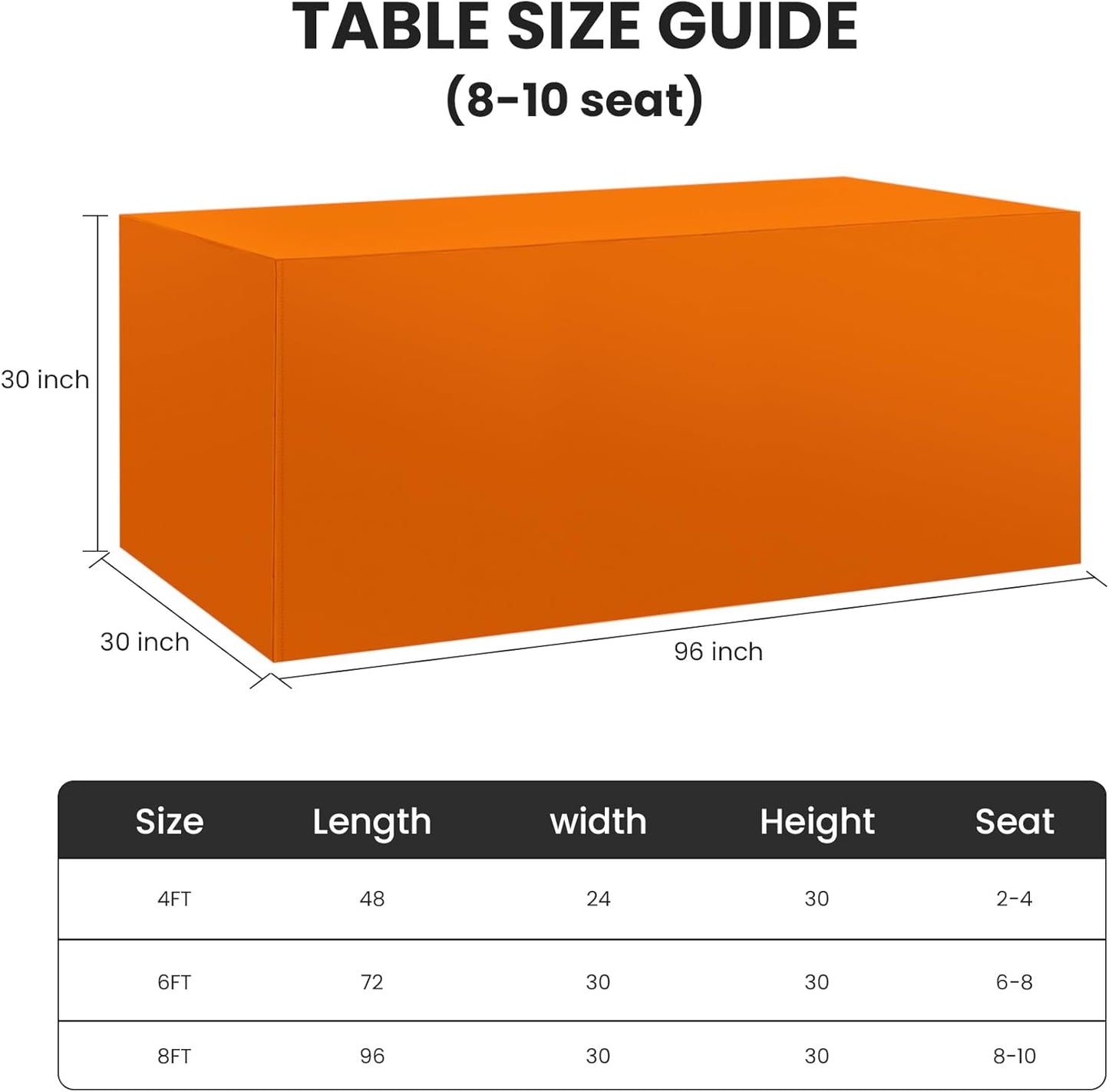 Ascoza 2 Pack Fitted Tablecloth for 8 Foot Rectangle 96 x 30 Inch Orange Table Covers Water Resistant Polyester Cloth for Folding, Parties,Display, Trade Show (Orange)