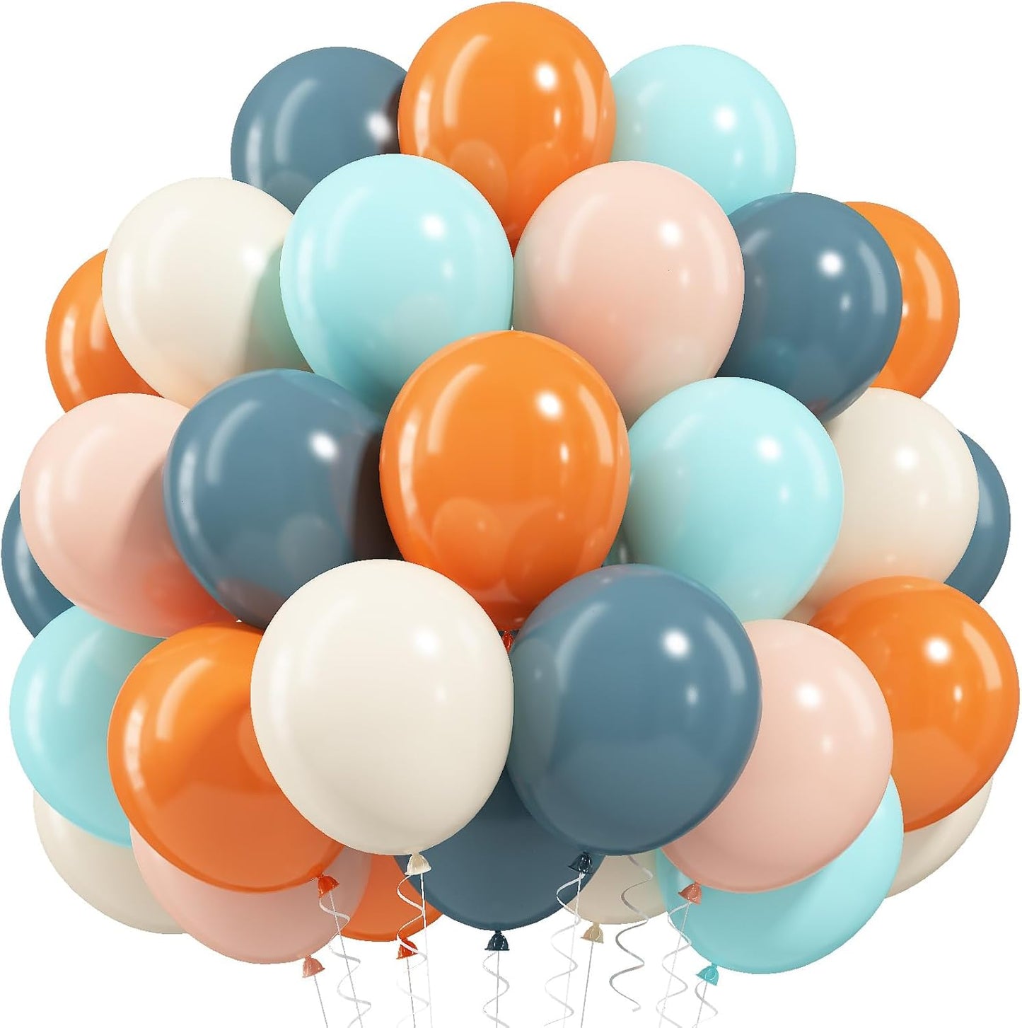 Orange and Blue Balloons, 60 PCS 12 Inch Retro State Blue Pastel Teal Orange Nude Sand White Helium Latex Party Balloons for Boys Birthday Baby Shower Graduation Outer Space Theme Party Decorations