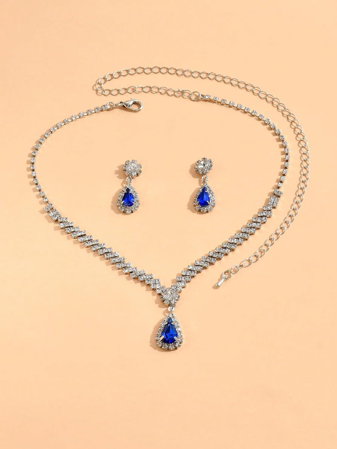 Wedding Jewelry Sets for Brides Rhinestone Necklace and Earring Set Bracelet Ring Gold Silver Prom Jewelry Sets Diamond Flower Teardrop Necklace for Women