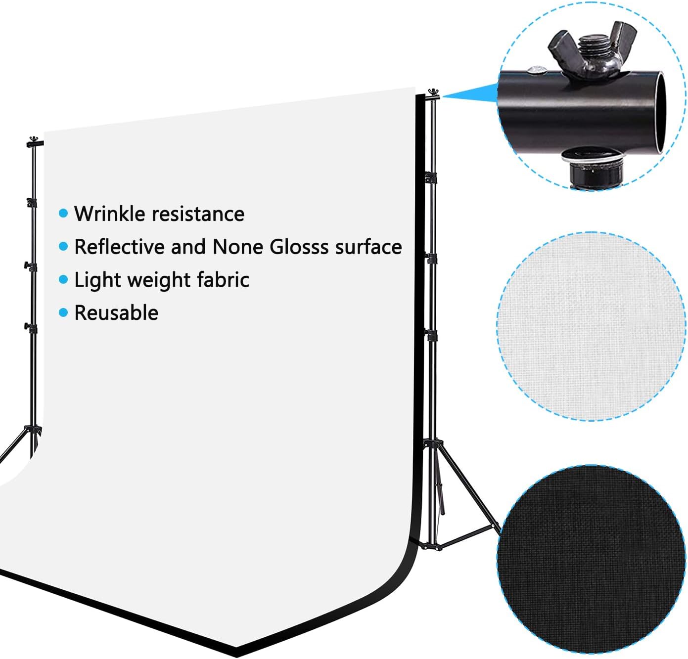 SLOW DOLPHIN 10 x 8.5 ft Photography Photo Video Studio Background Stand Support Kit with Muslin Backdrop (White Black), 5500K 85W LED Blub, Umbrella Lighting Kit for Studio, Portrait, Video Shooting