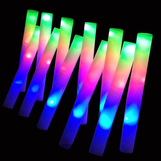Foam Glow Sticks Bulk 100 Pack,3 Modes Flashing LED Light Sticks Glow in The Dark Party Supplies Light Up Toys for Parties Wedding Birthday Concert Christmas Halloween