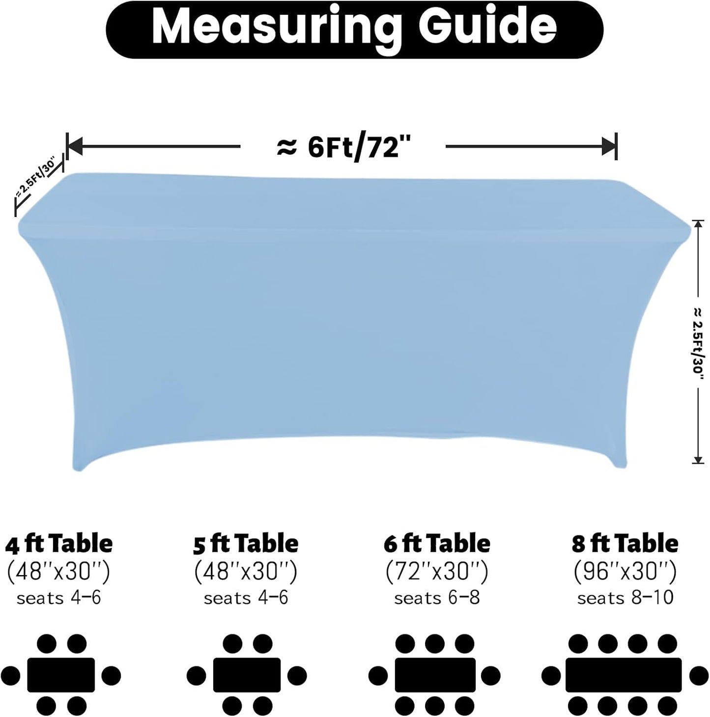 Spandex Table Cover 6 ft. Fitted Polyester Tablecloth Stretch Table Cover Table Topper Open Back - Lightblue