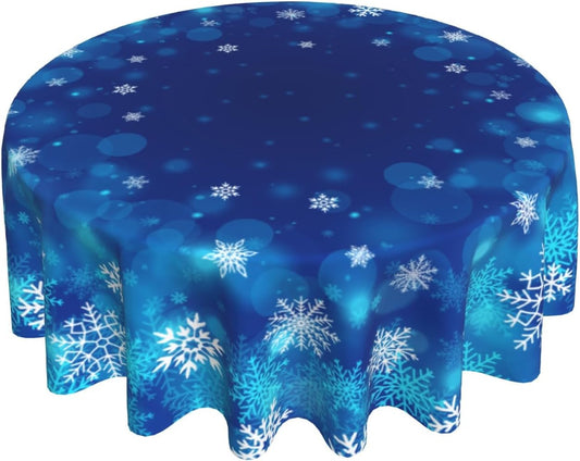 Giwawa Winter Snowflakes Round Tablecloth, Christmas Blue White Snow Table Cloth 60 Inch for Kitchen Dining Decor, Xmas Polyester Fabric Non-Slip Table Cover for Holiday New Year