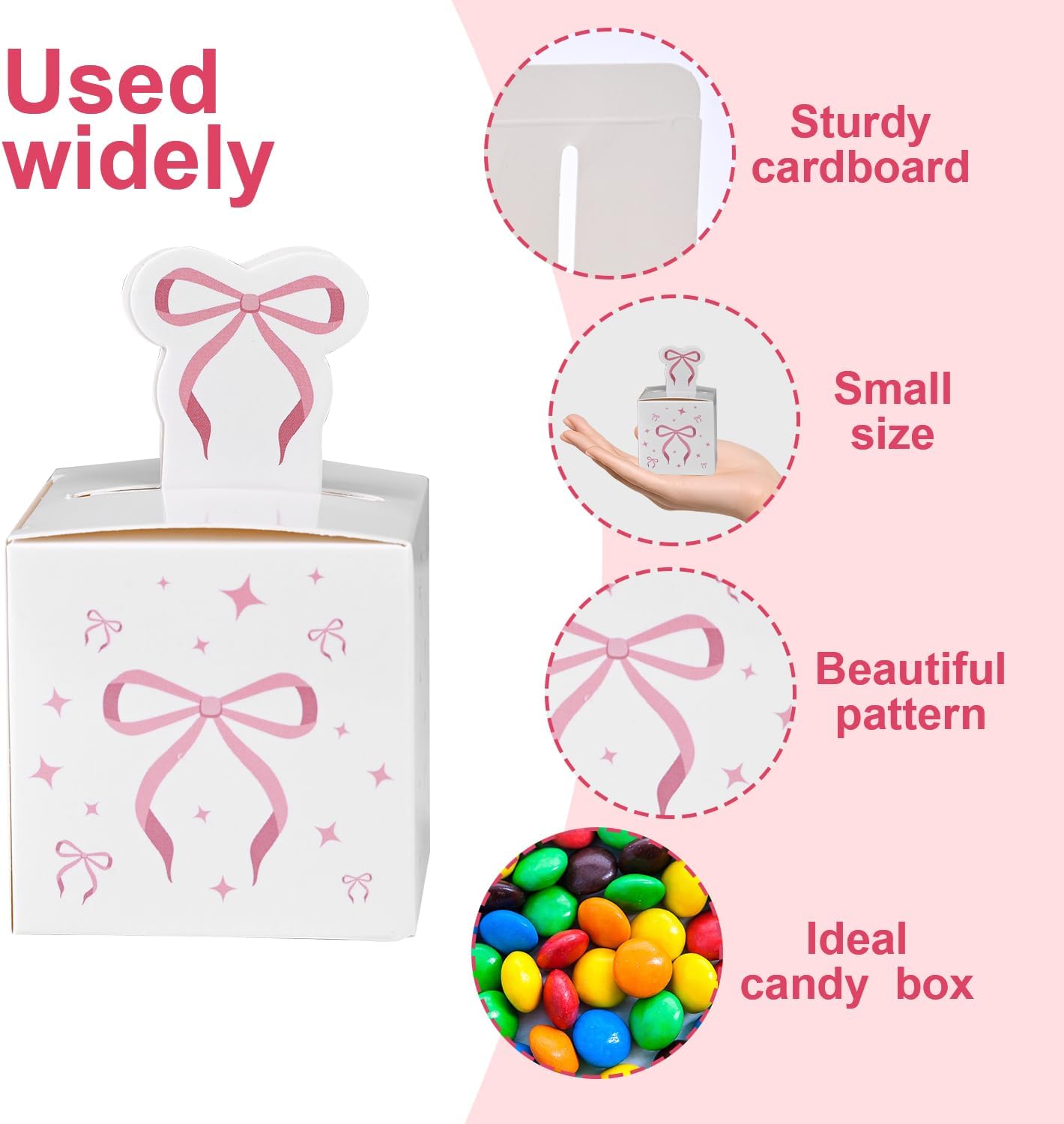 HappFestiv 24 Pcs Pink Bow Party Favor Boxes, 2.17inch Cute Foldable Goodie Boxes for Candy & Snacks, Treat Boxes for Bachelorette Bridal Shower, Birthday Party Supplies, Baby Shower Decorations