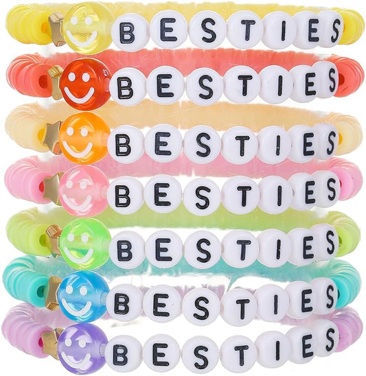 Friendship Bracelets for Women - Heishi Surfer Colorful Smile Evil Eye Clay Beaded Stretch Bracelets Elastic Layering - Stackable Boho Disc Y2K Aesthetic Summer Jewelry Set.