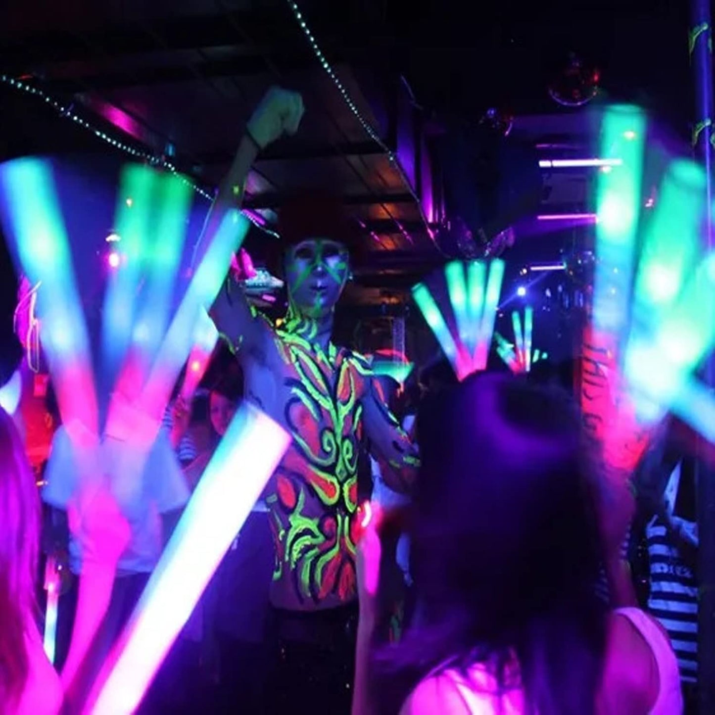 NewWay Glow in the UV Dark Body Paint Luminous Neon Paint, 1 FL.Oz x 24 Pcs in 6 Colors Party Supplies Black light Paint Water Soluble UV Light Makeup for Party Cosplay