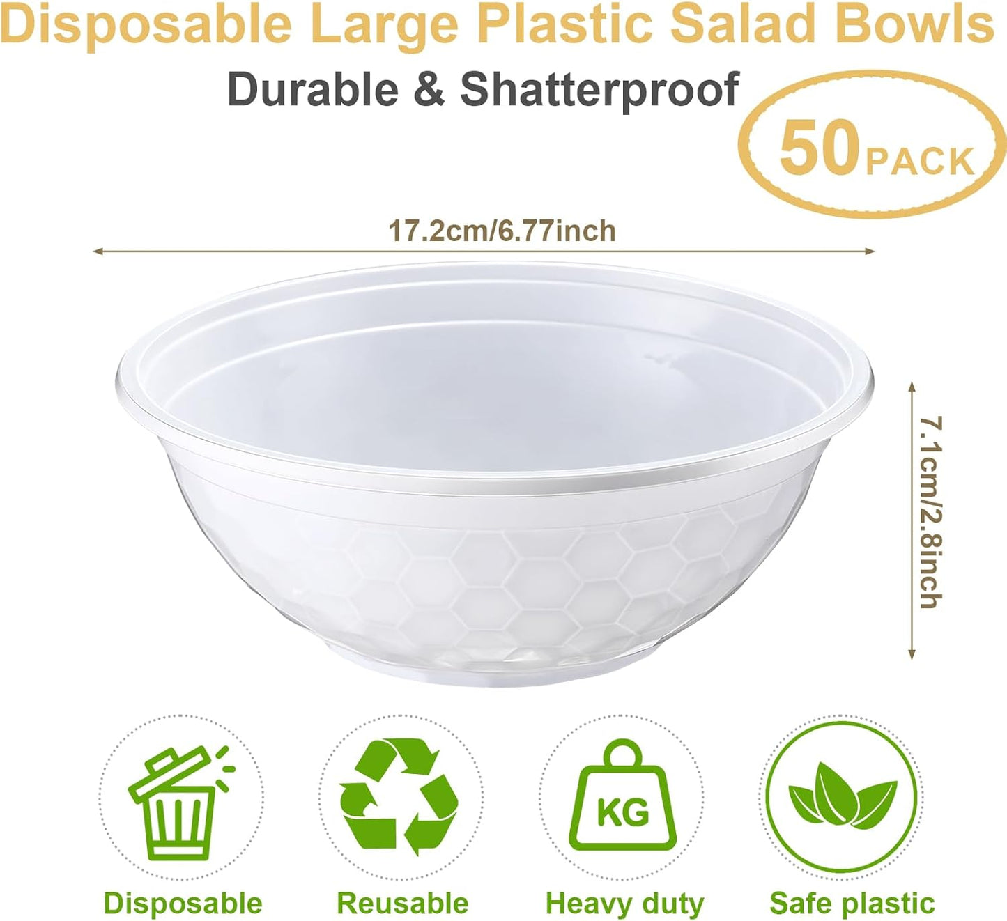 50 Pack 32oz White Disposable Plastic Bowls Plastic Salad Bowls Large Stackable Serving Soup Dinnerware for Birthdays, Weddings, Parties, Festivals