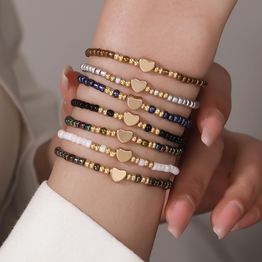 Friendship Bracelets Boho Stackable Bracelets for Women Surfer Heishi Clay Bead Bracelets Stretch Preppy Bracelets Colorful Boho Bracelets for Women
