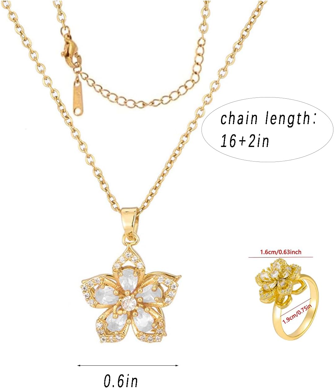 Necklace for Women Gold Flower Fidget Necklace Rotatable Crystal Silver Blossom Pendant Necklaces Adjustable Spinning Fidget Necklaces Redbud Flower Choker Funny Gift Jewelry