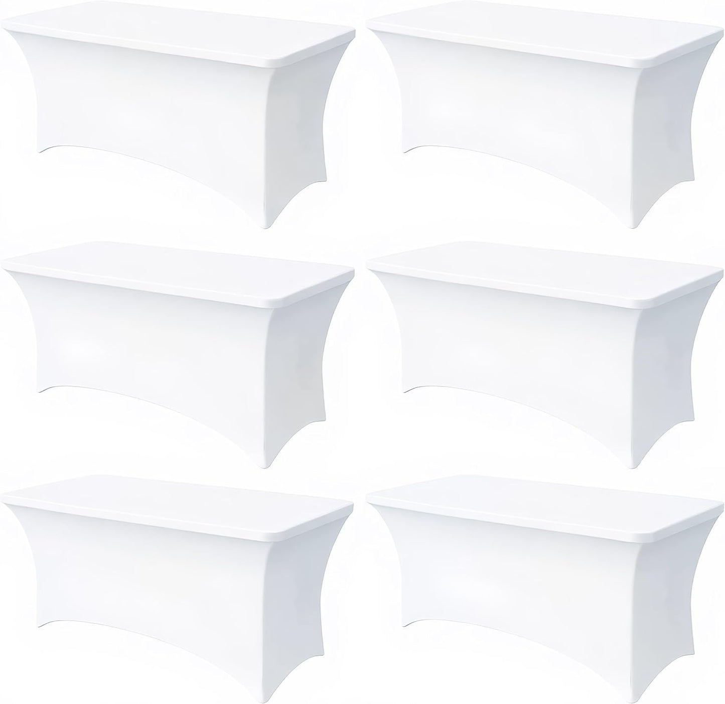 6FT White Table Cloth - 6 Pack Fitted Stretch Rectangle Spandex Tablecloth, Washable Table Cover for Party, Picnic, Wedding, Banquet, Birthday and Festival(30" x 72")
