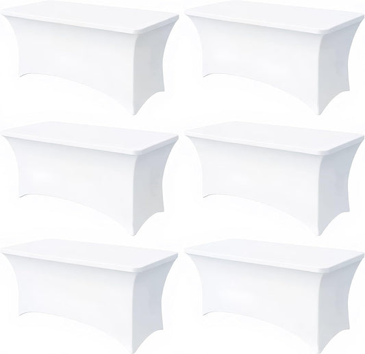 6FT White Table Cloth - 6 Pack Fitted Stretch Rectangle Spandex Tablecloth, Washable Table Cover for Party, Picnic, Wedding, Banquet, Birthday and Festival(30" x 72")